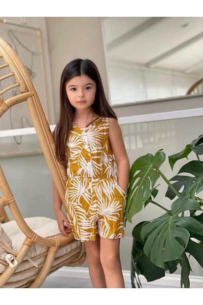 Hilal Akıncı Kids Girls Yellow Shorts Jumpsuit