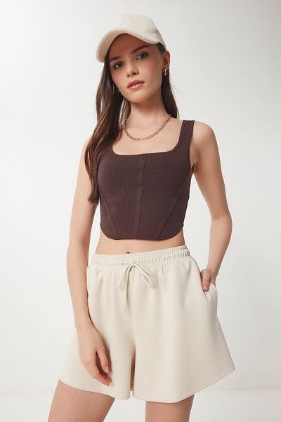 Lovelyİstanbul Pantaloni scurți modal cu buzunare CREAM LUB0097