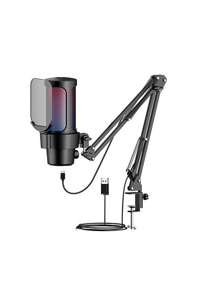 FlashHawk Gaming USB Microphone with Boom Arm and Pop Filter,Recording USB Condenser Mic