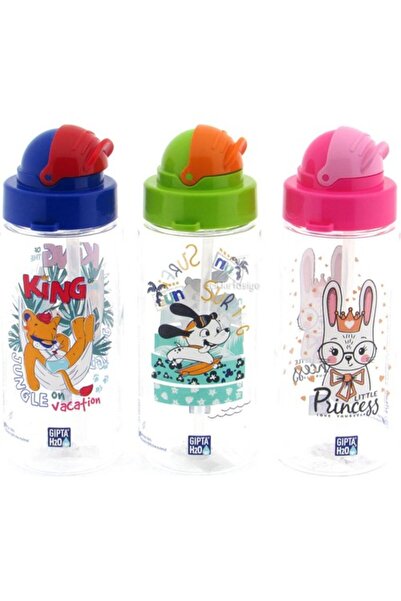 Gıpta قارورة مياه ممتعة من التريتان مع شفاطة وتصميم منقوش