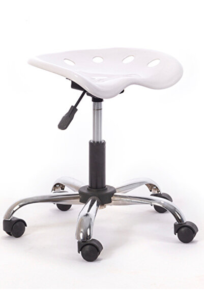 Labortech Kromaj Ayaklı Plastik Oturaklı Amortisörlü Çalışma Taburesi-Beyaz |  LaborTech-4423