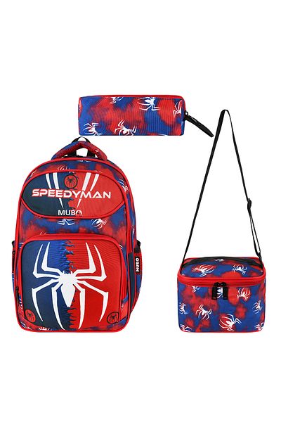 MUBO Superhero Elementary School Bag in Spider-Man Style - Pen Holder and Lunch Box Included