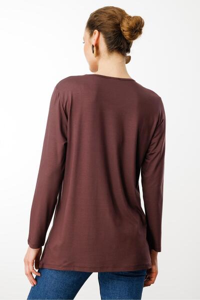 Desen Triko Γυναικεία μπλούζα με στάμπα με λαιμόκοψη από βαμβακερή βαμβακερή καφέ