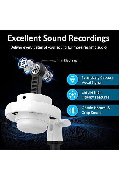 FlashHawk ميكروفون ألعاب RGB لجهاز الكمبيوتر/PS5 مع التحكم في مستوى الصوت، وفلتر البوب، وميكروفون مكثف