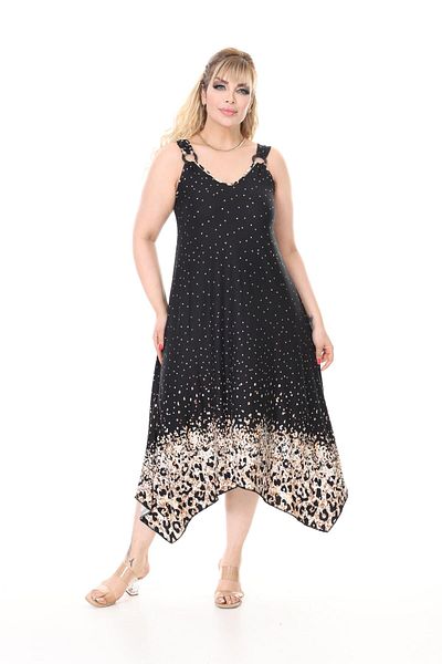 mami butik Plus Size Summer Sling Asymmetrical Skirt Cut Combed Cotton Dress