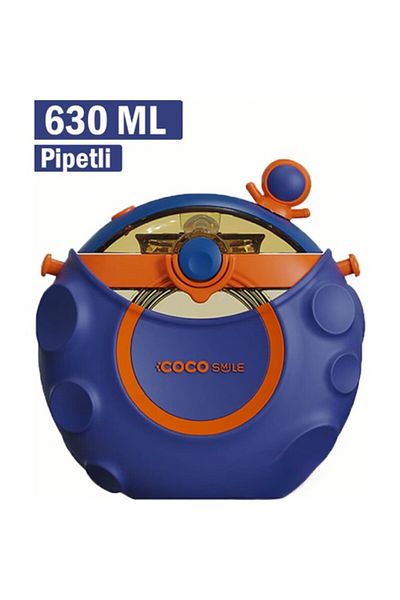 Vagonlife Cocosmile 630ml Silicone Space Theme Children's Tritan Water Bottle with Case and Straw and Strap Navy Blue Cs