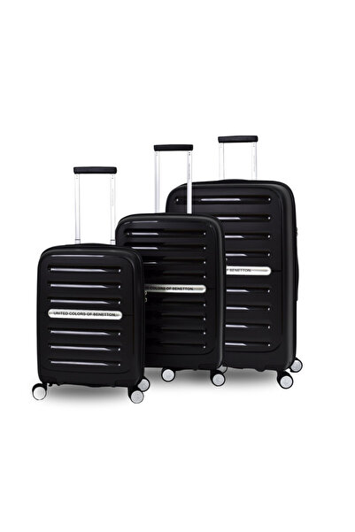 United Colors of Benetton Benetton Polipropilen Kırılmaz 3'lü Valiz Seti Siya...