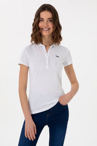 U.S. Polo Assn. Tricou alb de bază pentru femei cu gât polo 50305764-vr013
