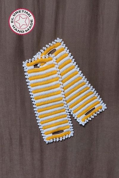 Uretti - Emine 9106 1365 Hand Knitted Double Colored 2-Piece Bath Washcloths - Yellow / White