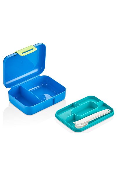 Vagonlife Cutie de prânz Cameră inferioară cu două straturi Recipient de depozitare a alimentelor cu două compartimente cu furculiță, lingură, cuțit