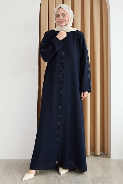 InStyle Damla Stone Patterned Navy Blue Ferace
