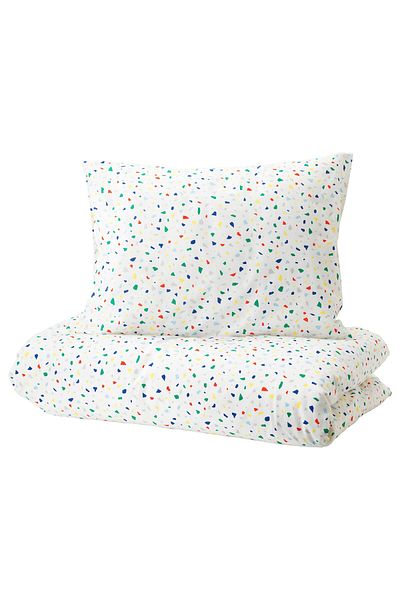 IKEA MÖJLIGHET Duvet cover and pillowcase, white/mosaic patterned