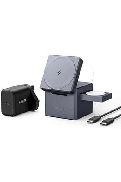 Anker مكعب 3 في 1 متوافق مع MagSafe - شحن سريع 15 وات، محطة شحن لاسلكية قابلة للطي