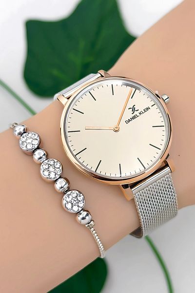 Daniel Klein Steel Cord Women Wrist Watch 3 Atm Water Resistant Silver-Rose Zmdk1189