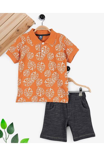 VOY KİDS Boy's Summer Polo Collar T-Shirt and Shorts Set for 2-10 Years