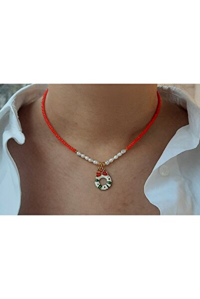 By Saadet Özkanlı Yılbaşı Kolyesi Arpa kum inci kolye kırmızı kristalli ( ger...