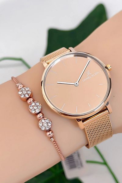 Daniel Klein Steel Cord Women Wrist Watch 3 Atm Water Resistant Rose Zmdk1189