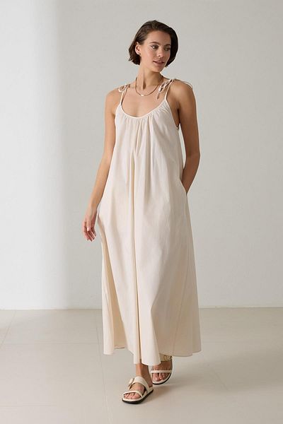 Setre Cream Shoulder Detailed Cotton Comfortable Fit Dress