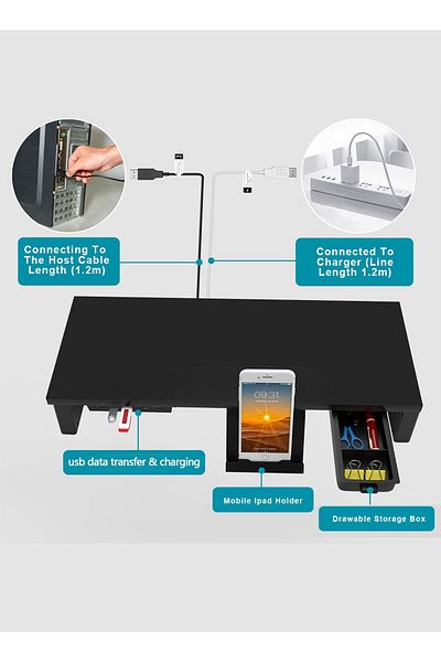 FlashHawk Monitor Stand Riser with USB 3.0 Hub and Type-C Charging,Desktop Monitor Stand