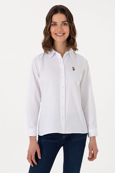 U.S. Polo Assn. Cămașă de bază albă cu mânecă lungă de damă 50298103 -VR013