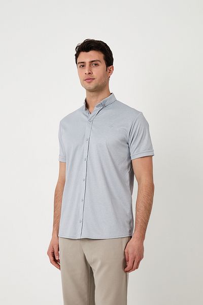 SILVANO Men's Basic Casual Summer Short Sleeve Gray Sports Shirt