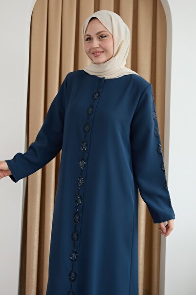 InStyle Damla Taş Desenli İndigo Ferace