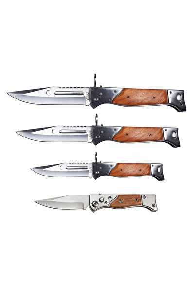 Depox Sada 4 loveckých nožů IdeallStore, Ak System, nerezová ocel, hnědá, vče...