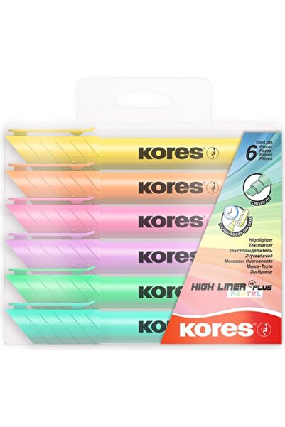kores 36060 Hıgh Lıner Plus Pastel Set, Chisel Tip, Karışık Colours Plastic Case 6 Adet
