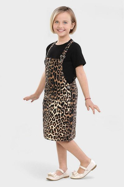 Pasur Bebe Girl's Leopard T-Shirt Salopet Dress
