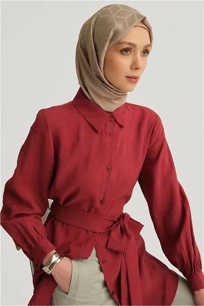 Armine Belted Modal Tunic 25Yd4224-1 Claret Red