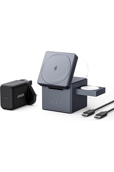Anker مكعب 3 في 1 متوافق مع MagSafe - شحن سريع 15 وات، محطة شحن لاسلكية قابلة للطي