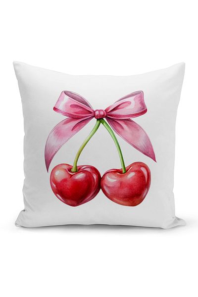 Bertille Home Husă de pernă cu imprimeu digital pe două fețe din seria Cherry cu fundă (cireș cu fundă)