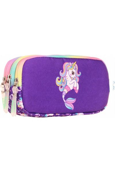 KAUKKO Geantă de creion pentru fete cu model unicorn mov - trei compartimente