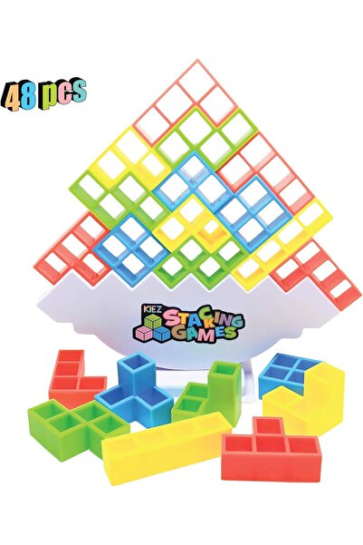 AWH 48 قطعة من مكعبات التكديس من برج تيترا - تحدي لعبة التوازن للأطفال والكبار وليالي اللعب