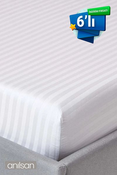 Anılsan 6-Piece Striped Satin Fitted Sheet, Single/Double, 83Tel