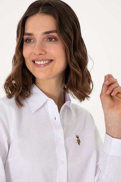 U.S. Polo Assn. Cămașă de bază albă cu mânecă lungă de damă 50298103 -VR013