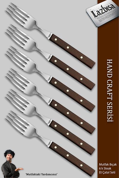 LAZBİSA Hand Craft Series Steak Meat Food Top Set of 6 Kitchen Knife Organizer