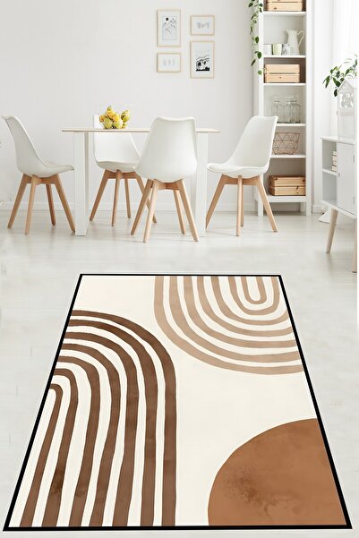 on the clouds Bej Kahverengi Desenli Bohem Yıkanabilir Kaymaz Taban Leke Tutm...