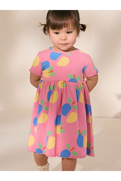 Next Baby 100% Cotton Pink Fruit Pattern Short Sleeve Dress
