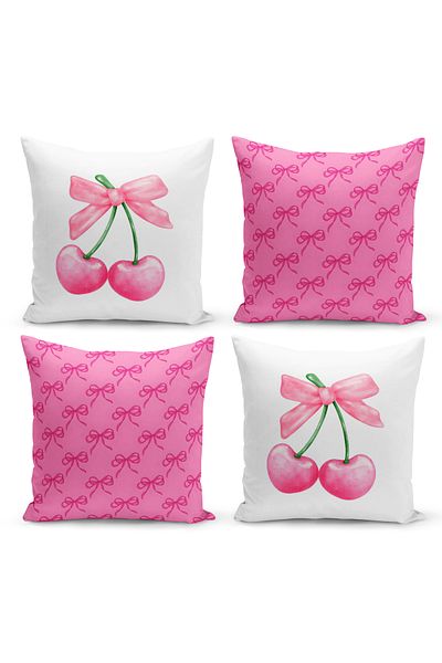 Bertille Home Σετ Κάλυμμα Μαξιλαριού Ριχτάρι Σειρά Digital Printing Cherry 4 – Cherry with Bow