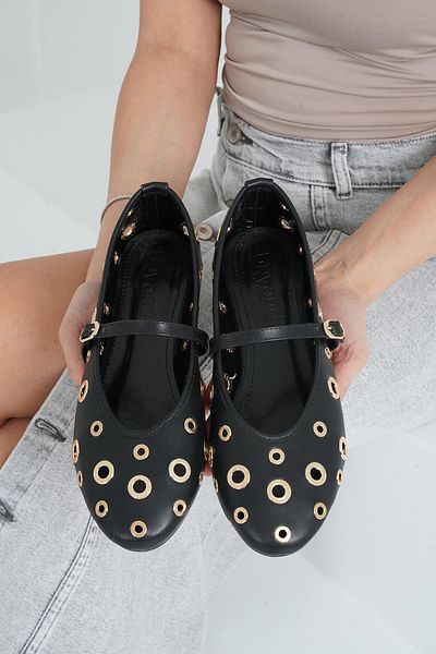 Beyond Women's Black Single Strap Troc Low Heeled Daily Ballerinas Byndkp845