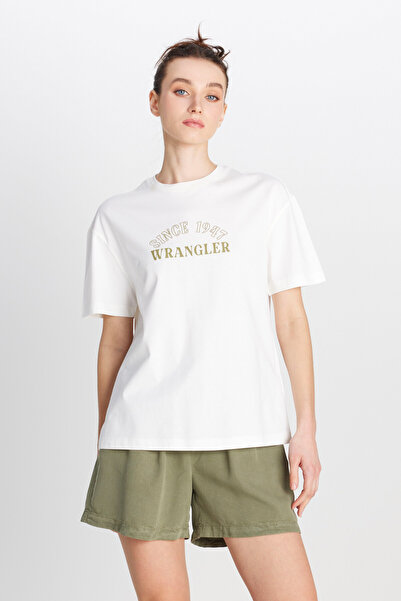 WRANGLER Regular Fit Normal Kesim Bisiklet Yaka %100 Pamuk Kırık Beyaz Tişört