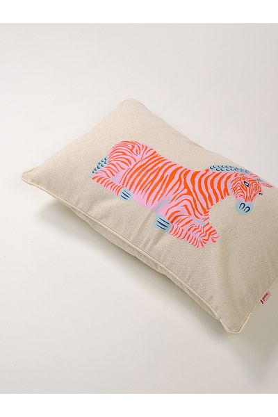 Galia Tasarım Zebra Print Washed Linen Throw Pillow Cover - Pink