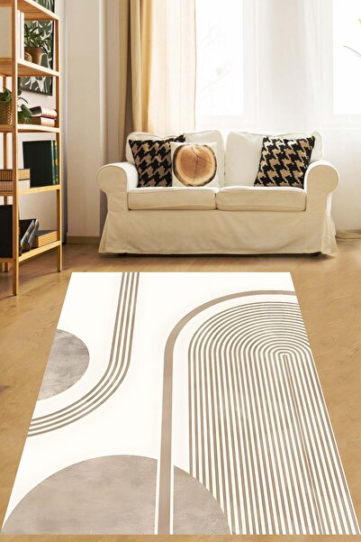 on the clouds Bohem Bej Halı Yıkanabilir Kaymaz Taban Leke Tutmaz Salon Halıs...