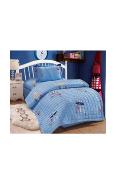 Moon 3-Piece Printed Microfiber Bedspread Set Blue Single