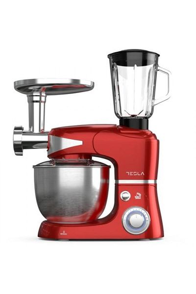 TESLA Robot de bucatarie Tesla KR600RA, 6 Viteze, Bol Inox, Masina de Tocat+Blender 5L 1000W, Rosu
