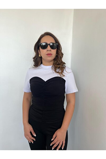 Siyah/Beyaz Likralı Sandy Bluz