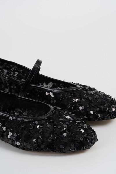 Beyond Women's Black Sequin Banded Low Heeled Ballerinas Byndkp3208