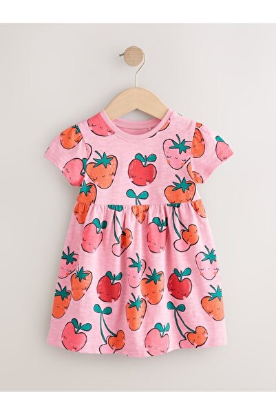 Next Baby 100% Cotton Strawberry Pink Short Sleeve Dress