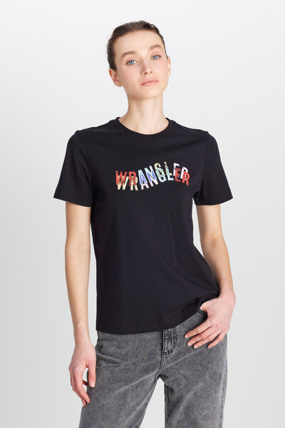 WRANGLER %100 Pamuk Regular Fit Normal Kesim Bisiklet Yaka Siyah Tişört